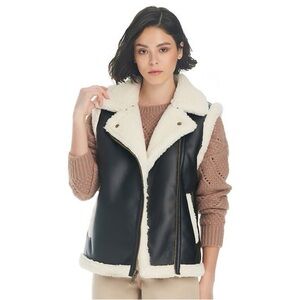 Koolaburra by UGG Faux Leather & Sherpa Vest Women’s Size Large Black Moto Biker